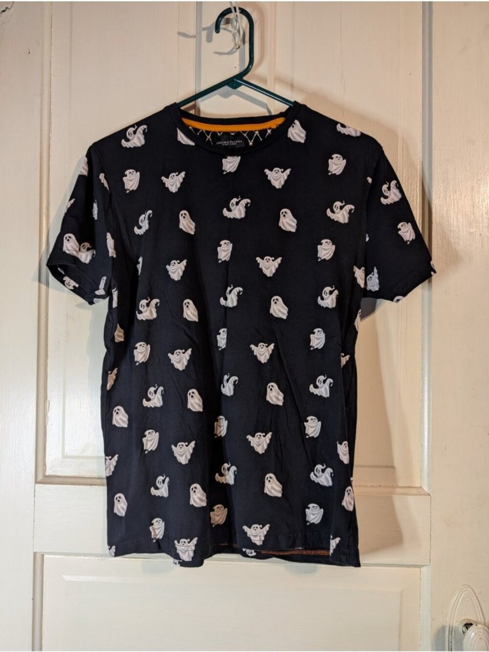 Denim & Flower Black Halloween T-Shirt White Ghosts Crew Men's Size Medium -022